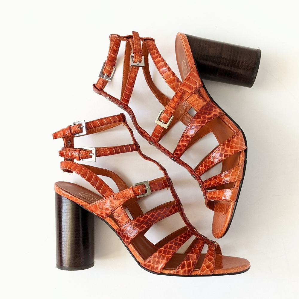ASH Strappy Gladiator Leather Sandals Burnt Orange Croc | Size 8